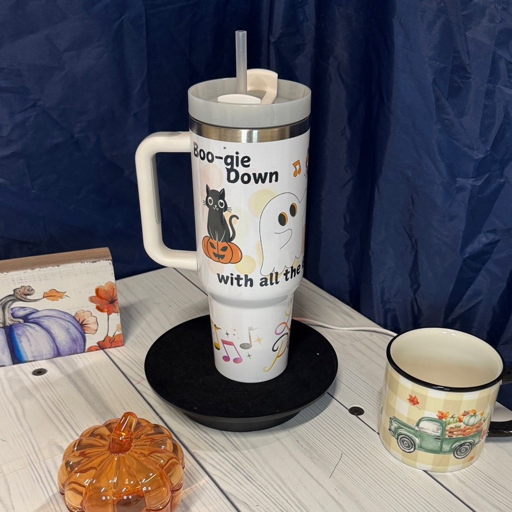 Spooky White Travel Tumbler with Straw